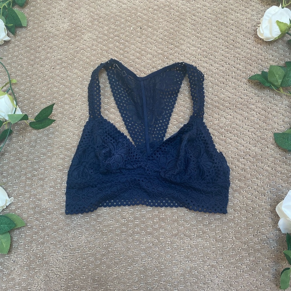 Aerie Razorback Lace Bralette Navy Non-Padded / Size Medium / Barely Worn